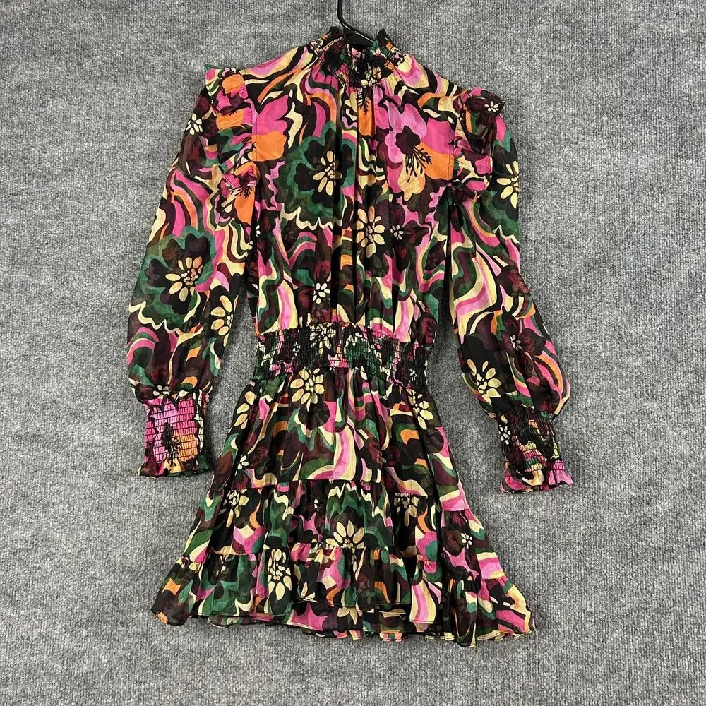 Misa Los Angeles Dress XS Gianna Floral Mini Groove Retro Multicolor Artsy Boho - Picture 7 of 16
